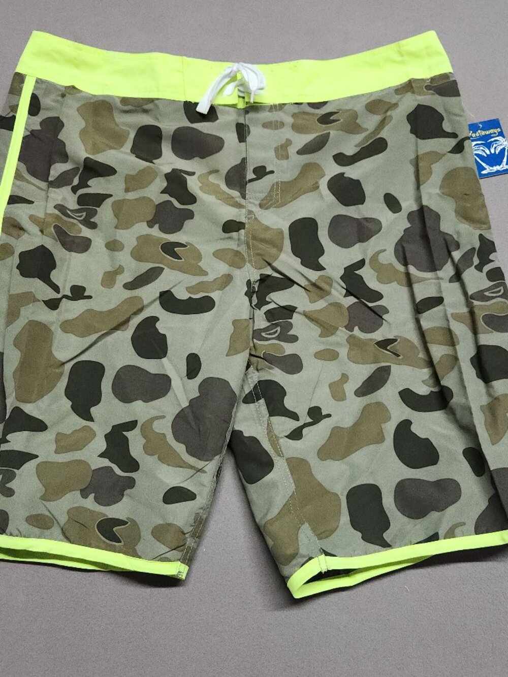 Castaways Men’S Board Shorts 40 Waist 3Xl Camo Neon Swim Trunks Drawstring 144